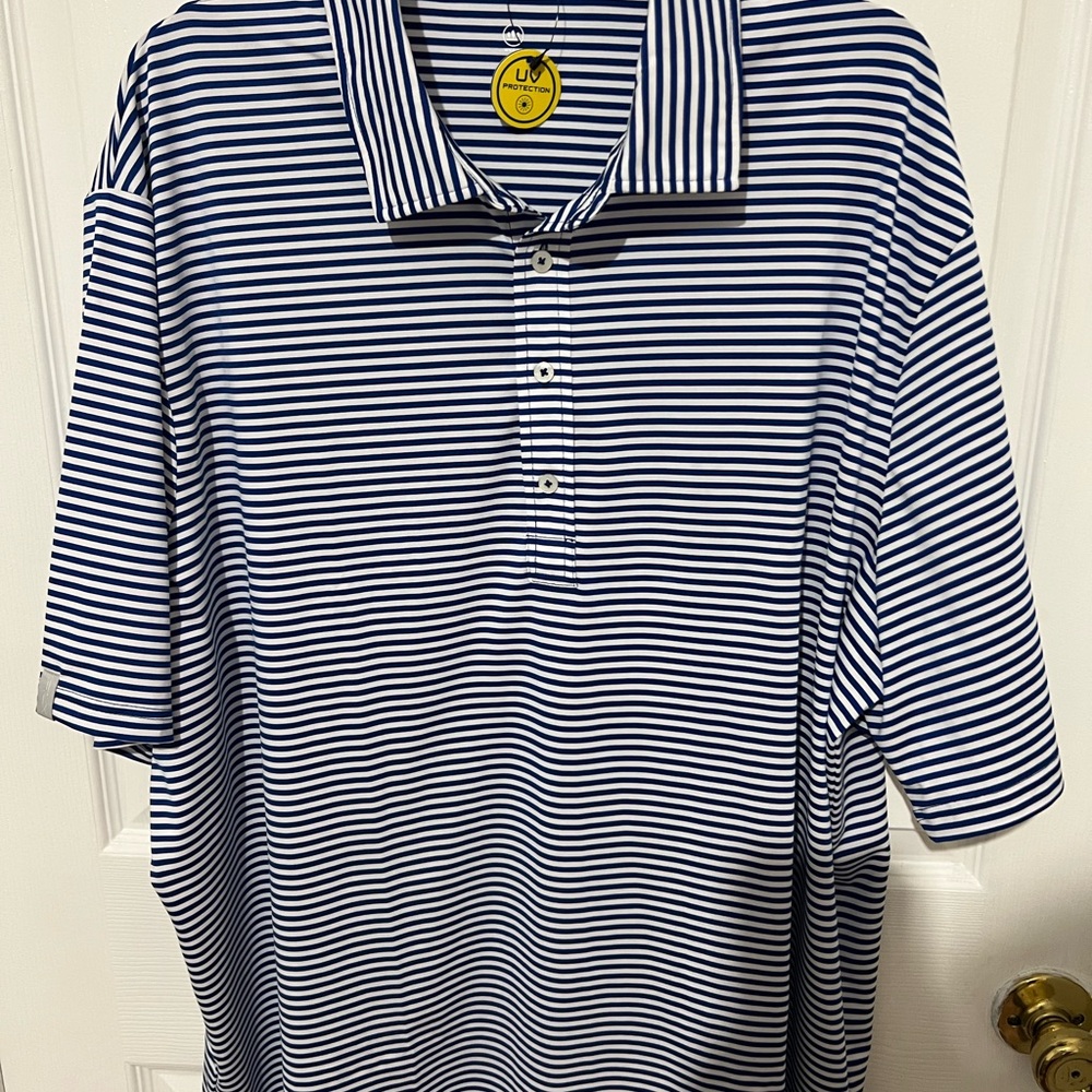 Ralph Lauren RLX Blue and White Striped Polo UV Protection XXL NWT